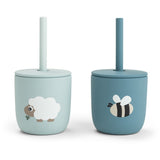 DonebyDeer Tiny Farm Blue Silikon Sugerørskop 2-Pack
