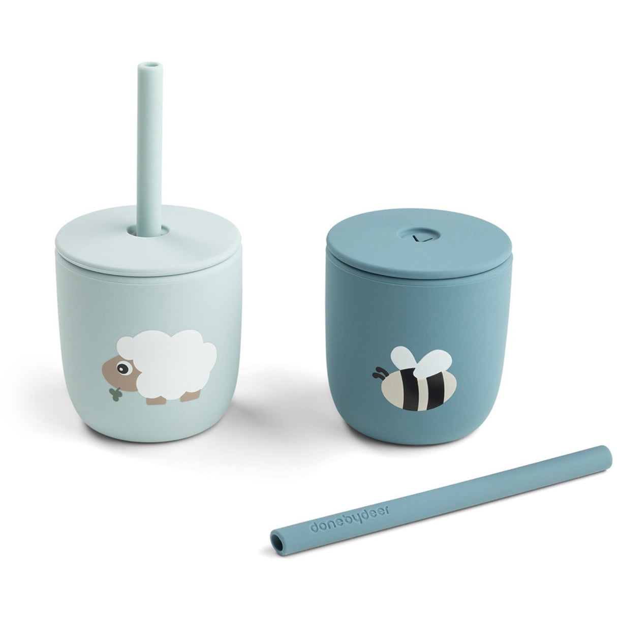 DonebyDeer Tiny Farm Blue Silikon Sugerørskop 2-Pack
