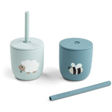 DonebyDeer Tiny Farm Blue Silikon Sugerørskop 2-Pack