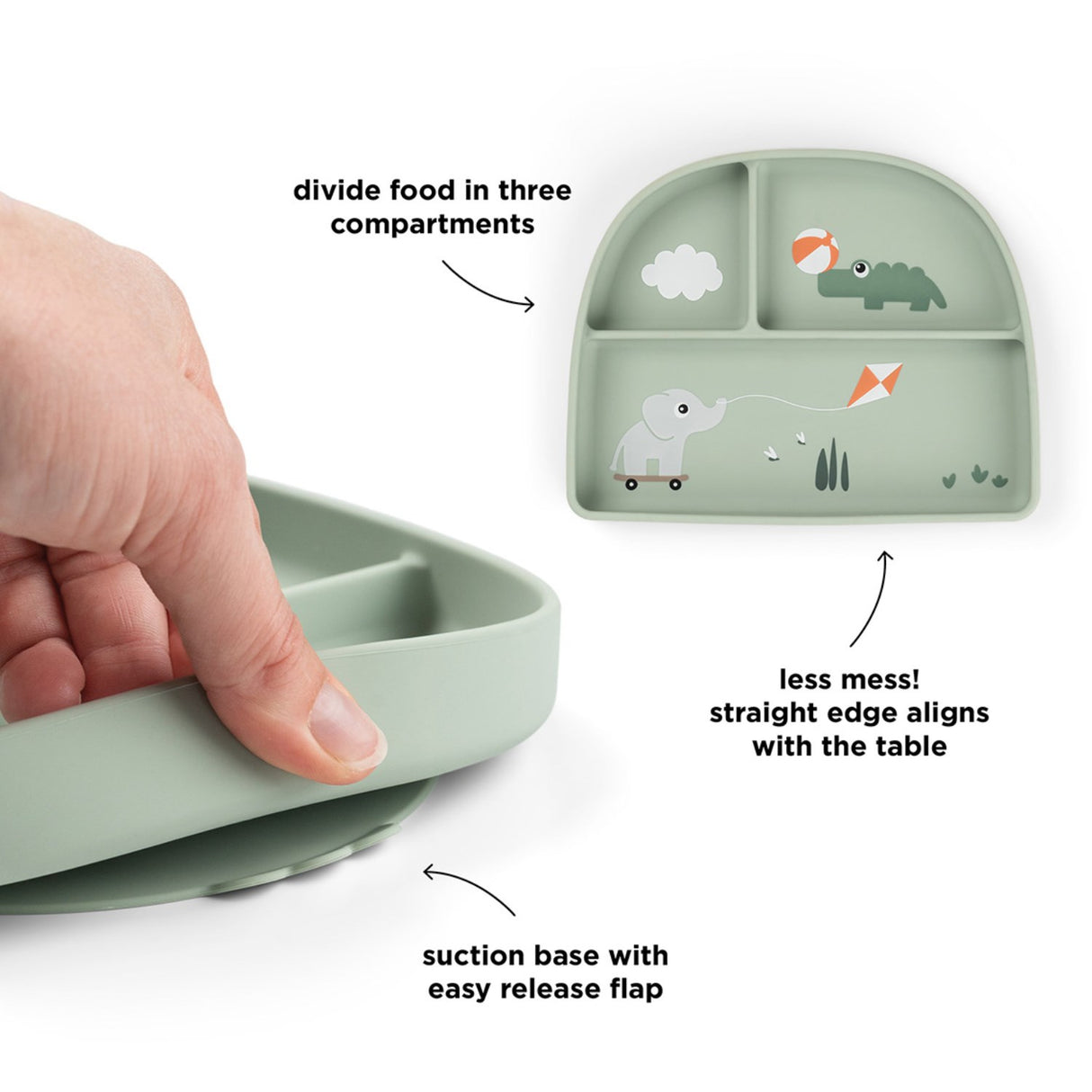 DonebyDeer Playground Green Stick&Stay Inddelt Tallrik