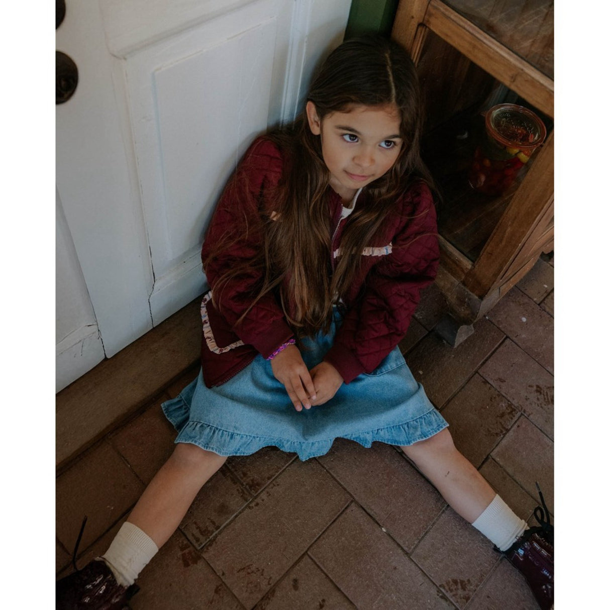 Fliink Burgendy Kota Vändbar Flower Jacka