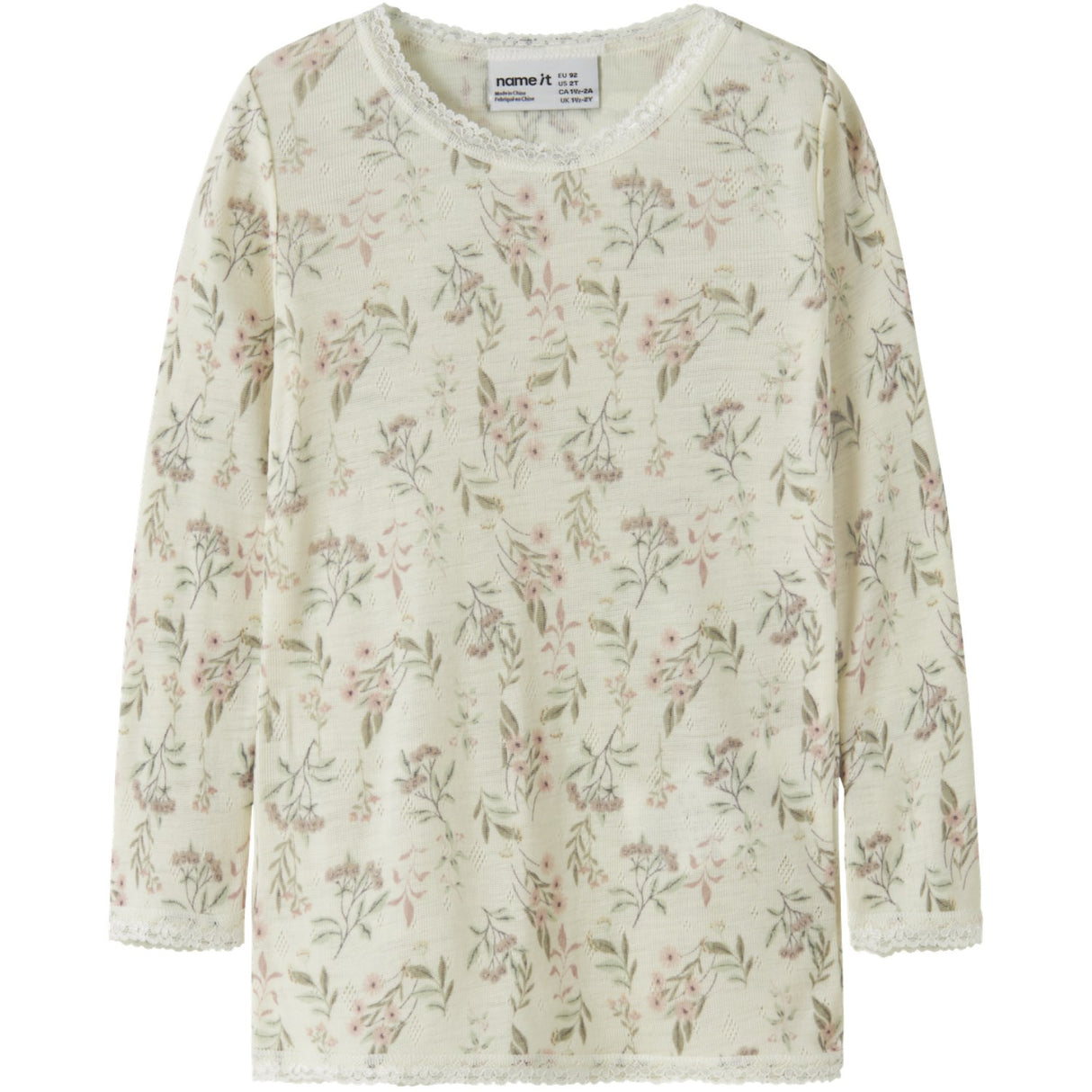 Name It Snow White Flowers + Leafs Nmfwang Ull Needle Ls Topp Noos