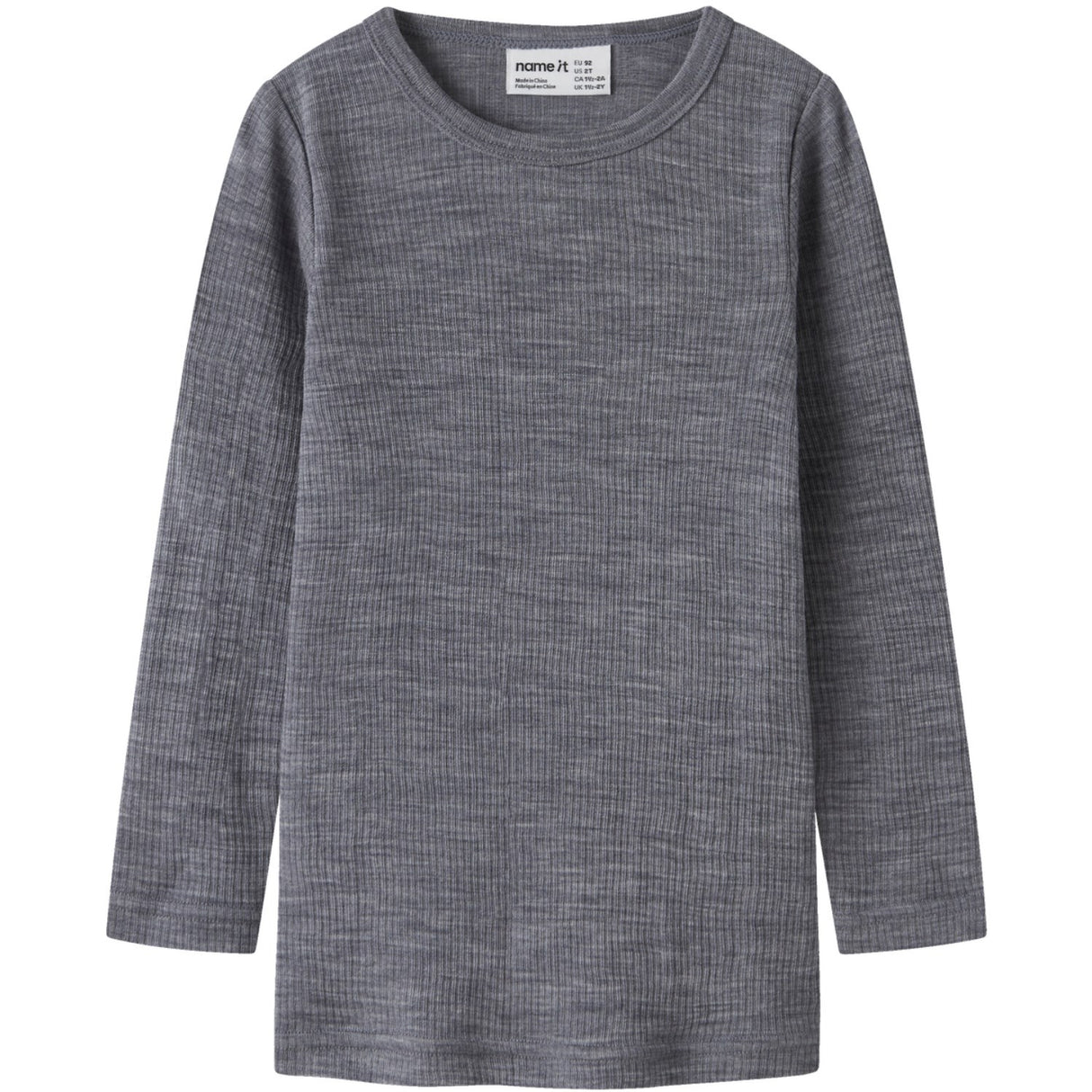 Name It Folkstone Gray Nmnwax Ull Rib Ls Topp Noos