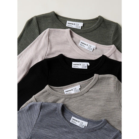 Name It Folkstone Gray Nmnwax Ull Rib Ls Topp Noos