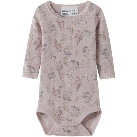 Name It Violet Ice Flowers + Leafs Nbfwang Ull Needle Ls Body Noos