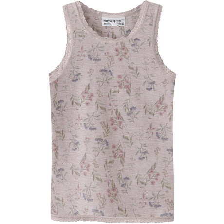 Name It Violet Ice Flowers + Leafs Nmfwang Ull Needle Tank Topp