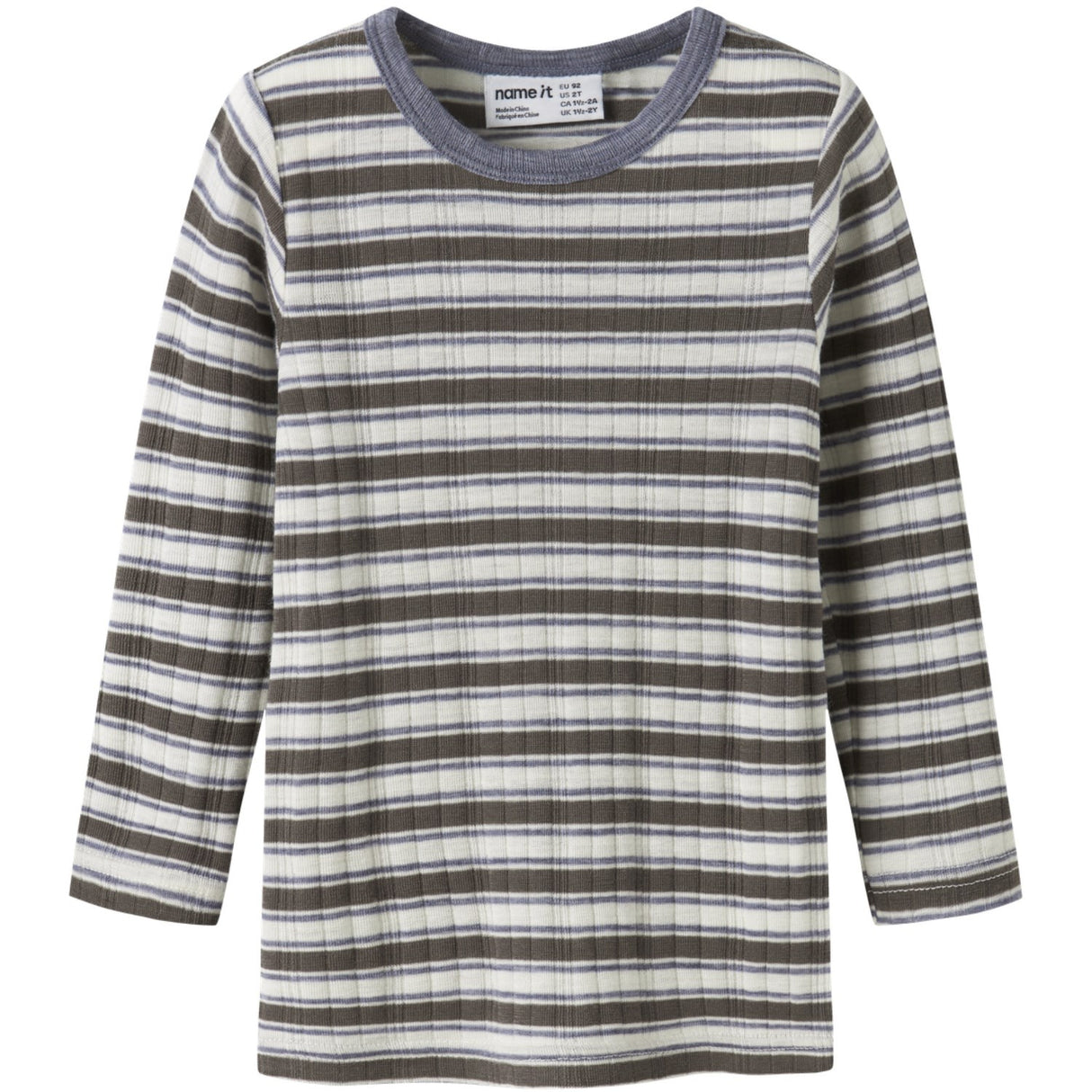 Name It Snow White Morel/Folksotne Gray Nmmwang Ull Needle Ls Topp Noos
