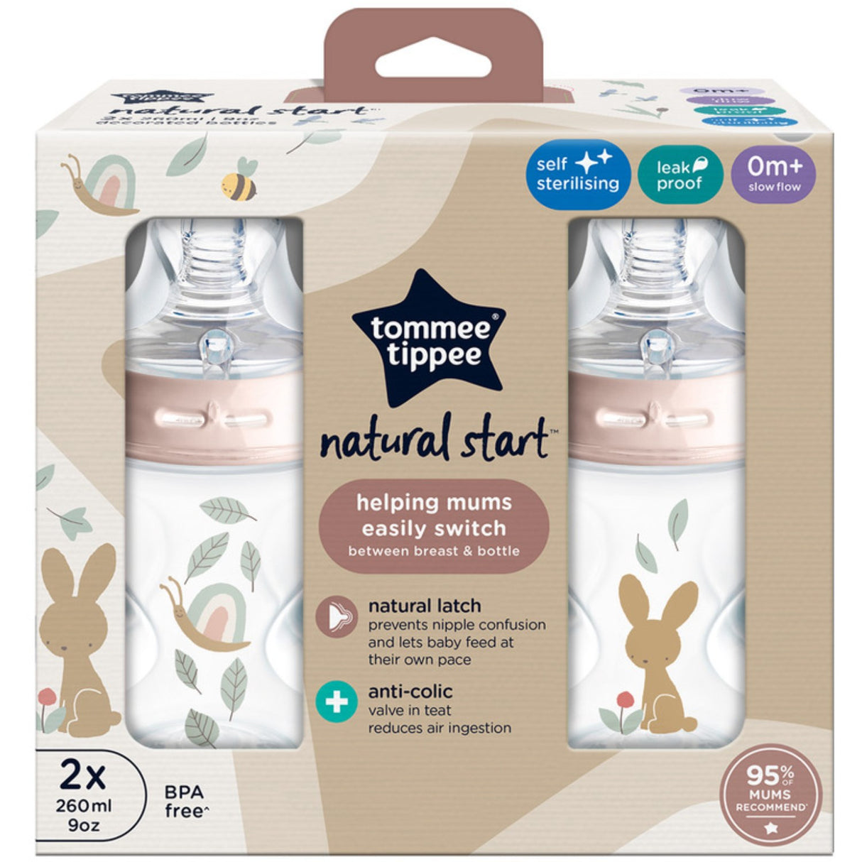 Tommee Tippee Natural Start Baby Flaska 2 X 260 Ml - Deco Pink