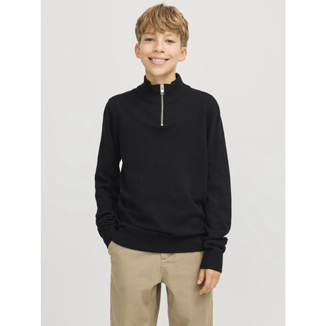 Jack & Jones Junior Black Jjeemil Stickad Half Zip Noos Jnr