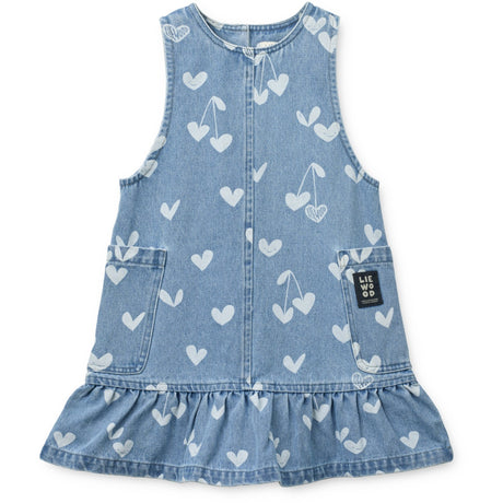 LIEWOOD Sweethearts / Light Blue Denim Angelica Printed Denim Frill Klänning