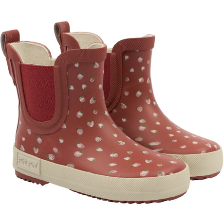Pom Pom Strawberry Dot Look Rubber Stövlar Ankle