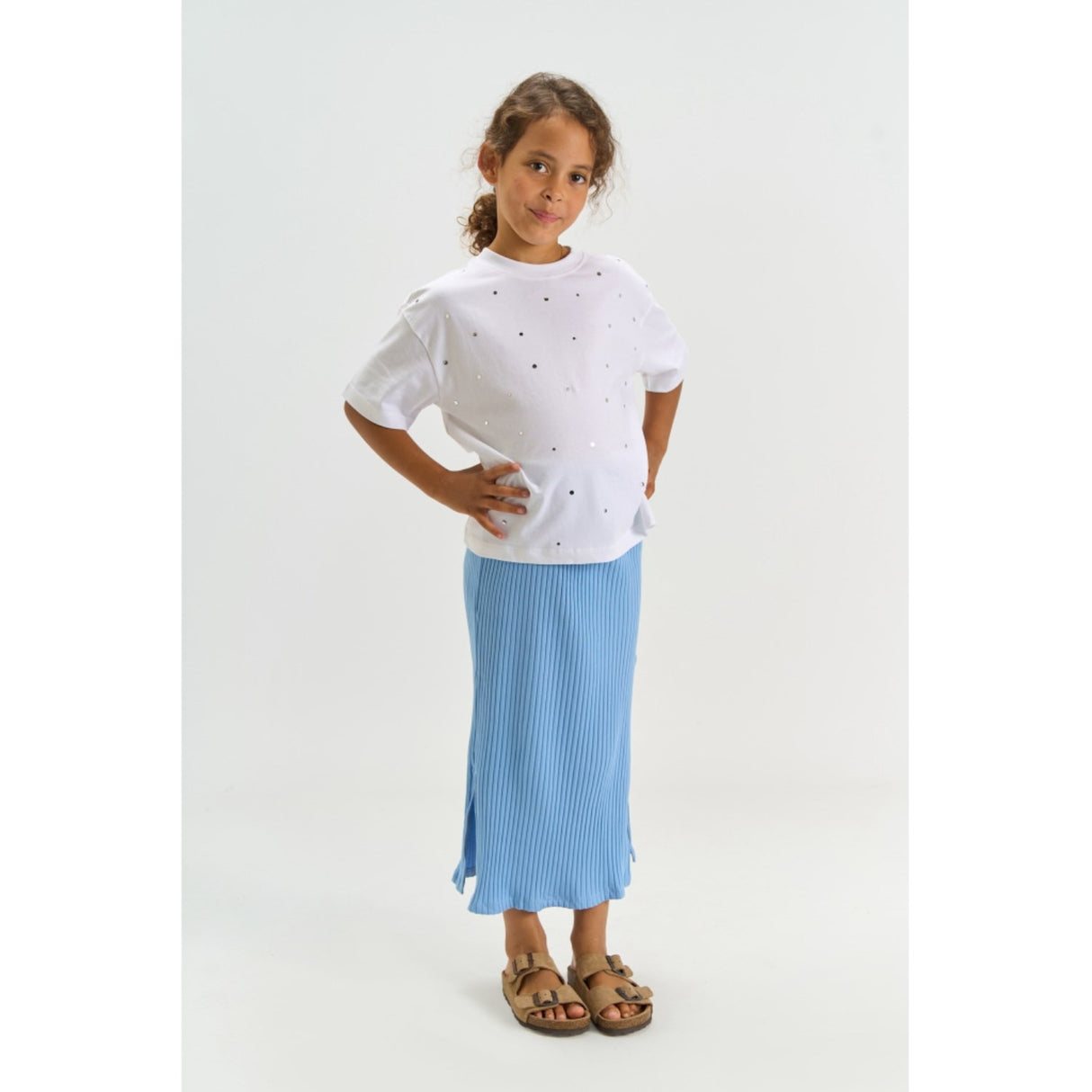 The New Forever Blue Tntove Long Rib Kjol