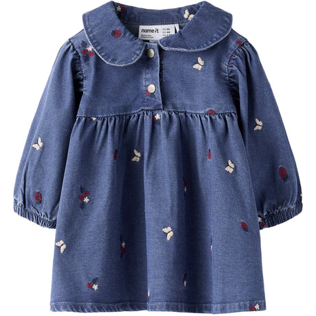 Name It Medium Blue Denim Nature Nbfalva Ls Dnm Emb Klänning 5321-Yb