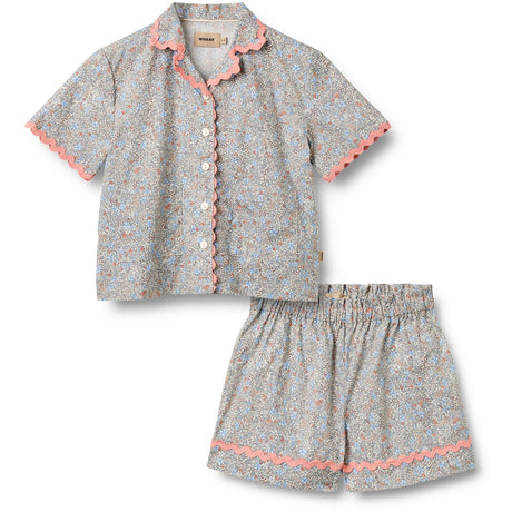Wheat Air Blue Flowers Sett Skjorta S/S & Shorts Vilma