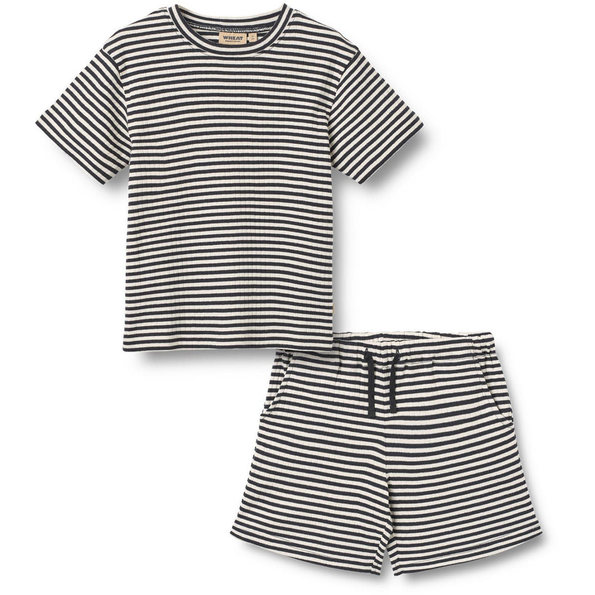 Wheat Navy Rib Stripe Sett T-shirt S/S & Shorts Fabian