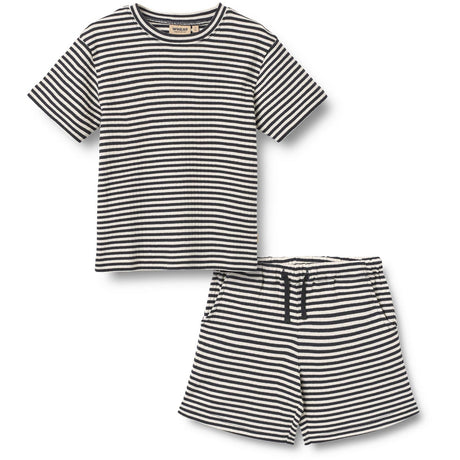 Wheat Navy Rib Stripe Sett T-shirt S/S & Shorts Fabian