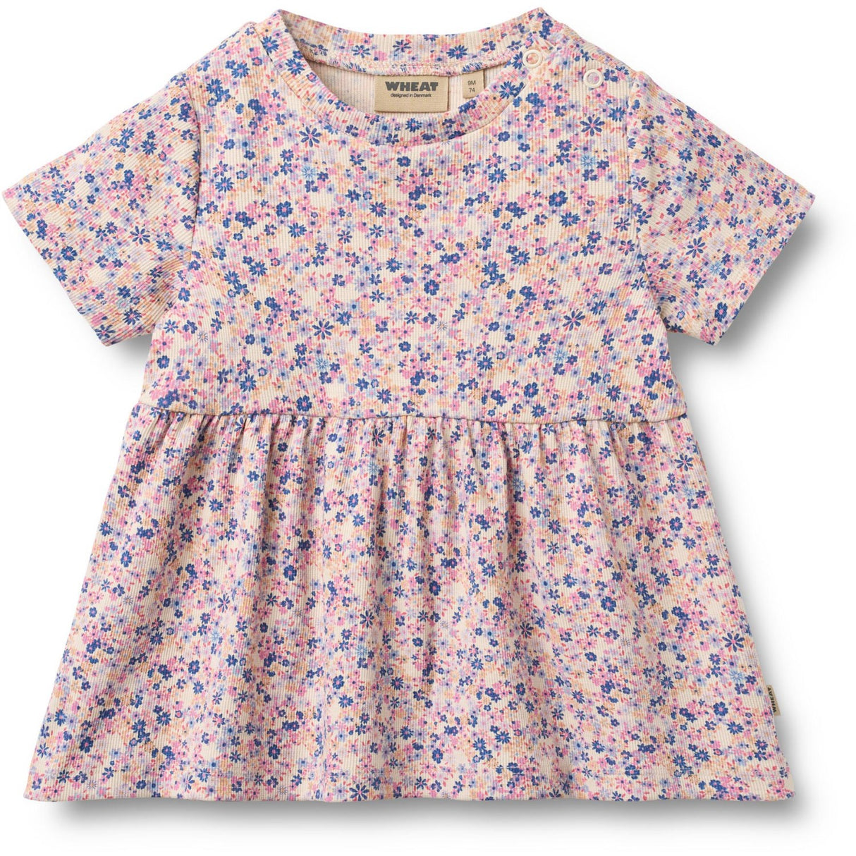 Wheat Pink Blue Flowers Jersey Klänning Anna
