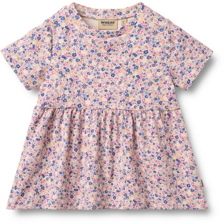 Wheat Pink Blue Flowers Jersey Klänning Anna