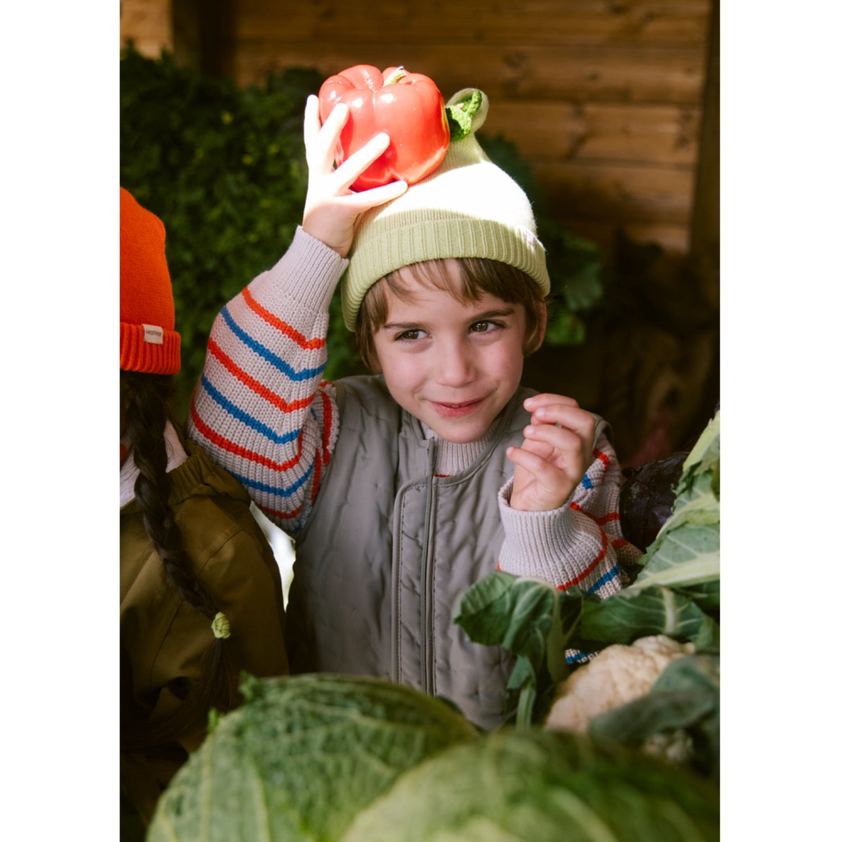 MarMar Cotton Knit EA Stripe Tomato Mix Stripe Teno Stickad Blus