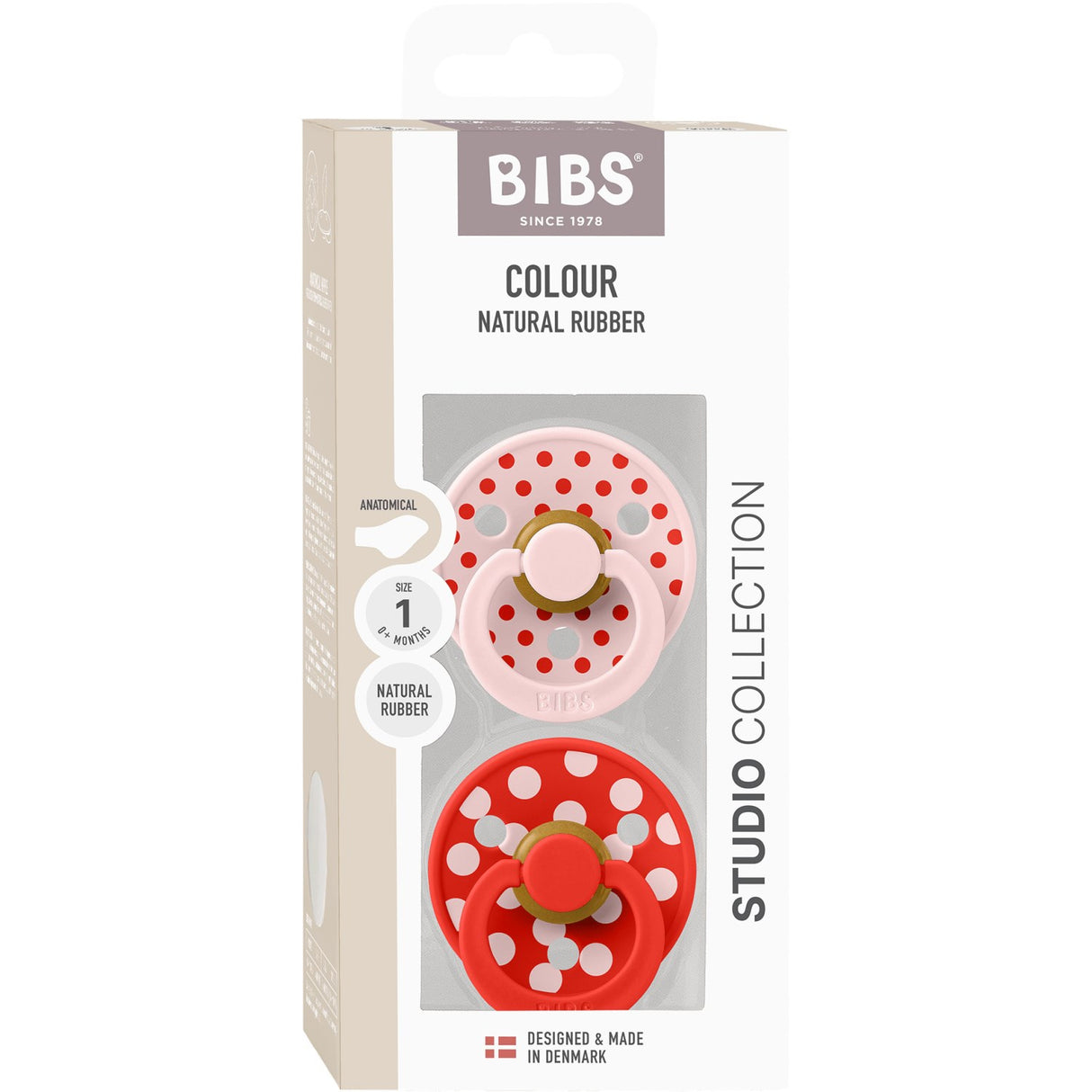 Bibs Blossom/Candy Apple Napp Studio Colour 2-Pack Polka Anatomical Latex