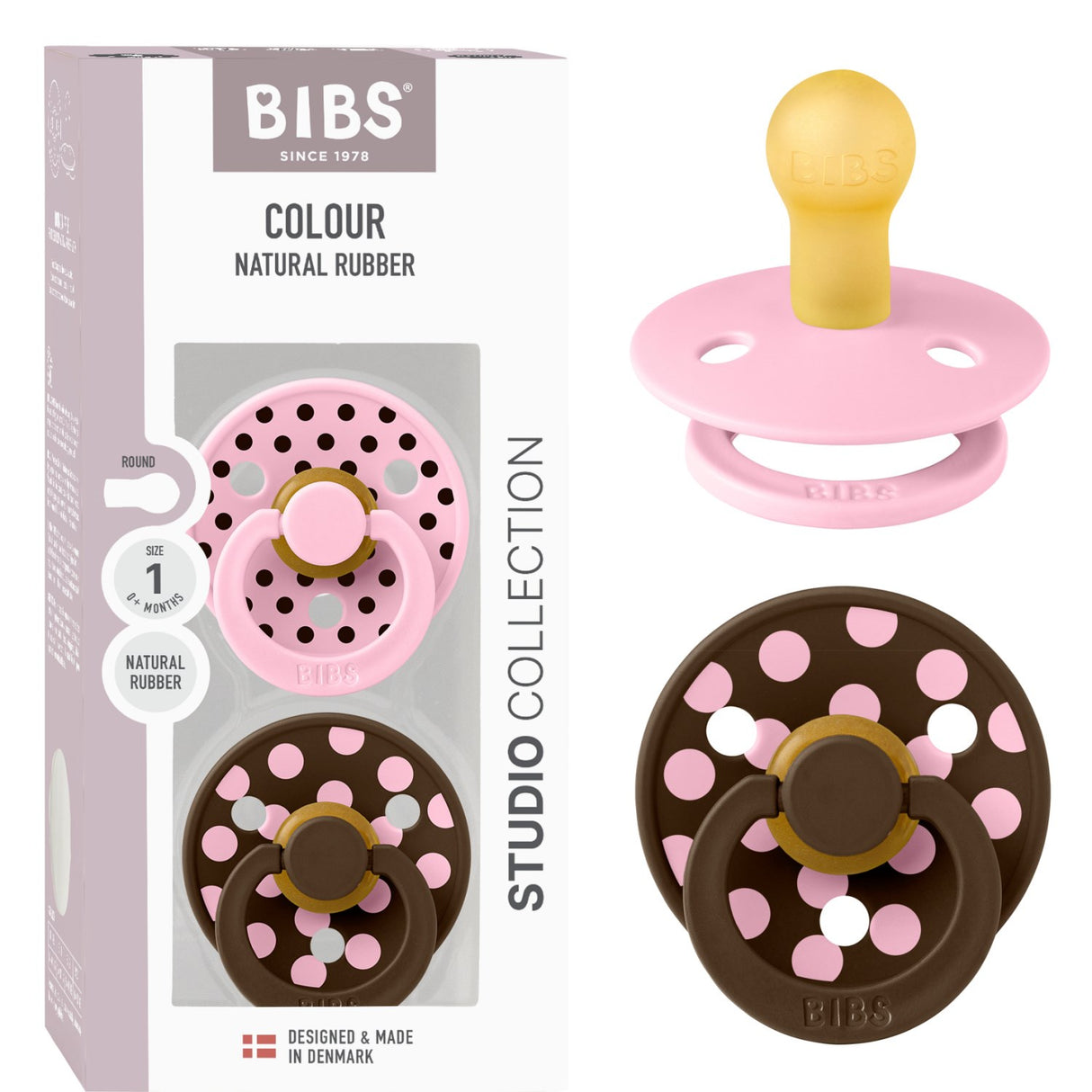 Bibs Baby Pink/Mocha Napp Studio Colour 2-Pack Polka Latex