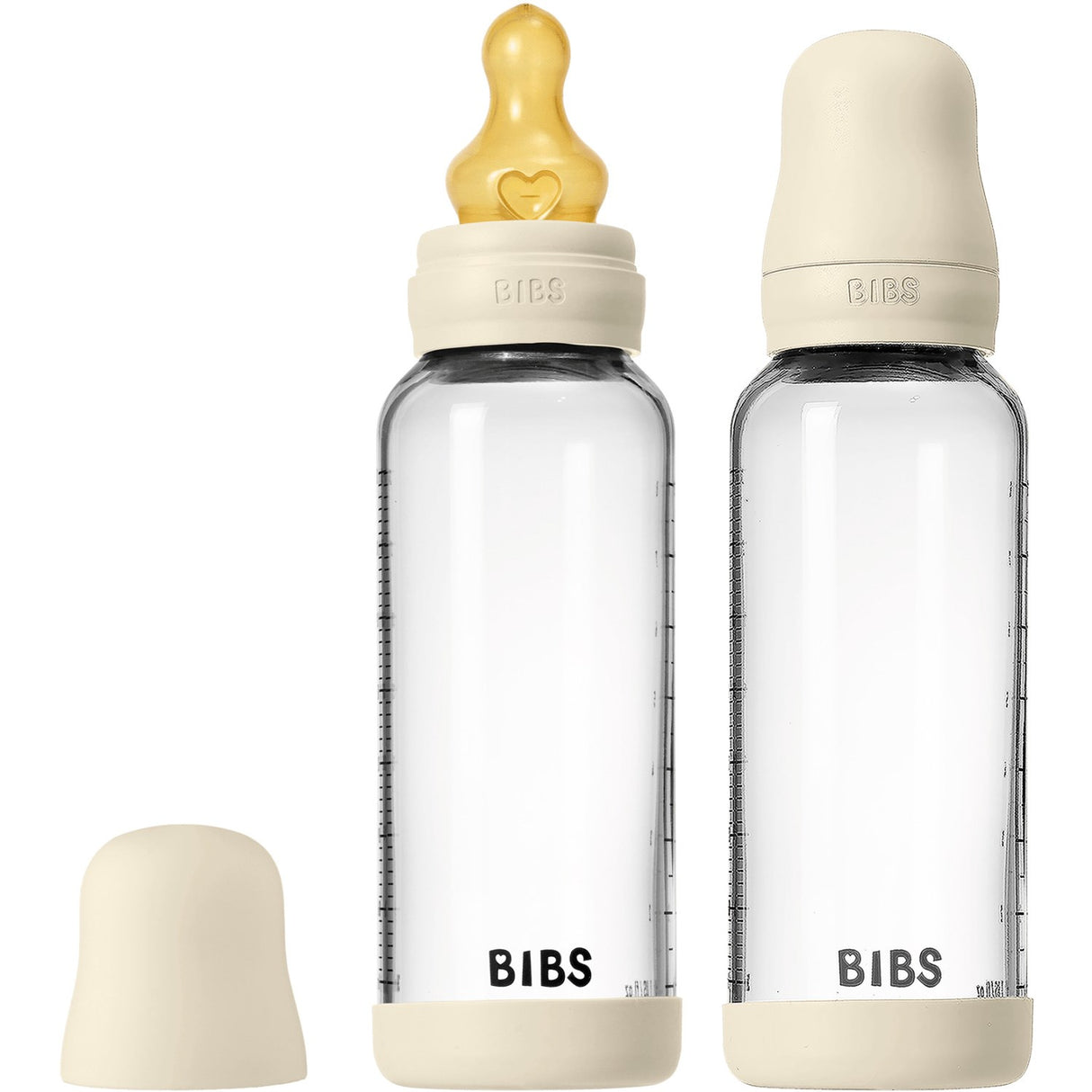 Bibs Ivory Glass Baby Flaska Round Latex 2-Pack 240 Ml Medium Flow