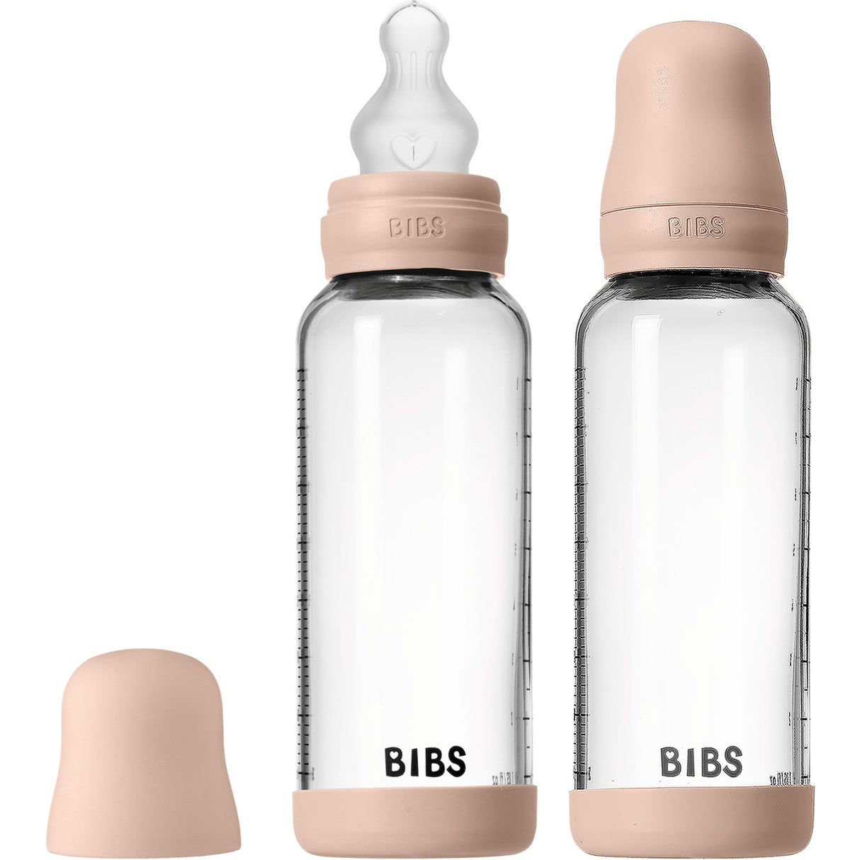 Bibs Blush Glass Baby Flaska Round Silikon 2-Pack 240 Ml Medium Flow