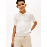 Tommy Hilfiger Ivory Silk Open Stitch Pikétröja Sweater Ss