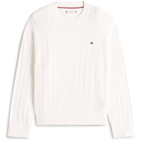 Tommy Hilfiger Ivory Silk Pointelle Cable Sweater