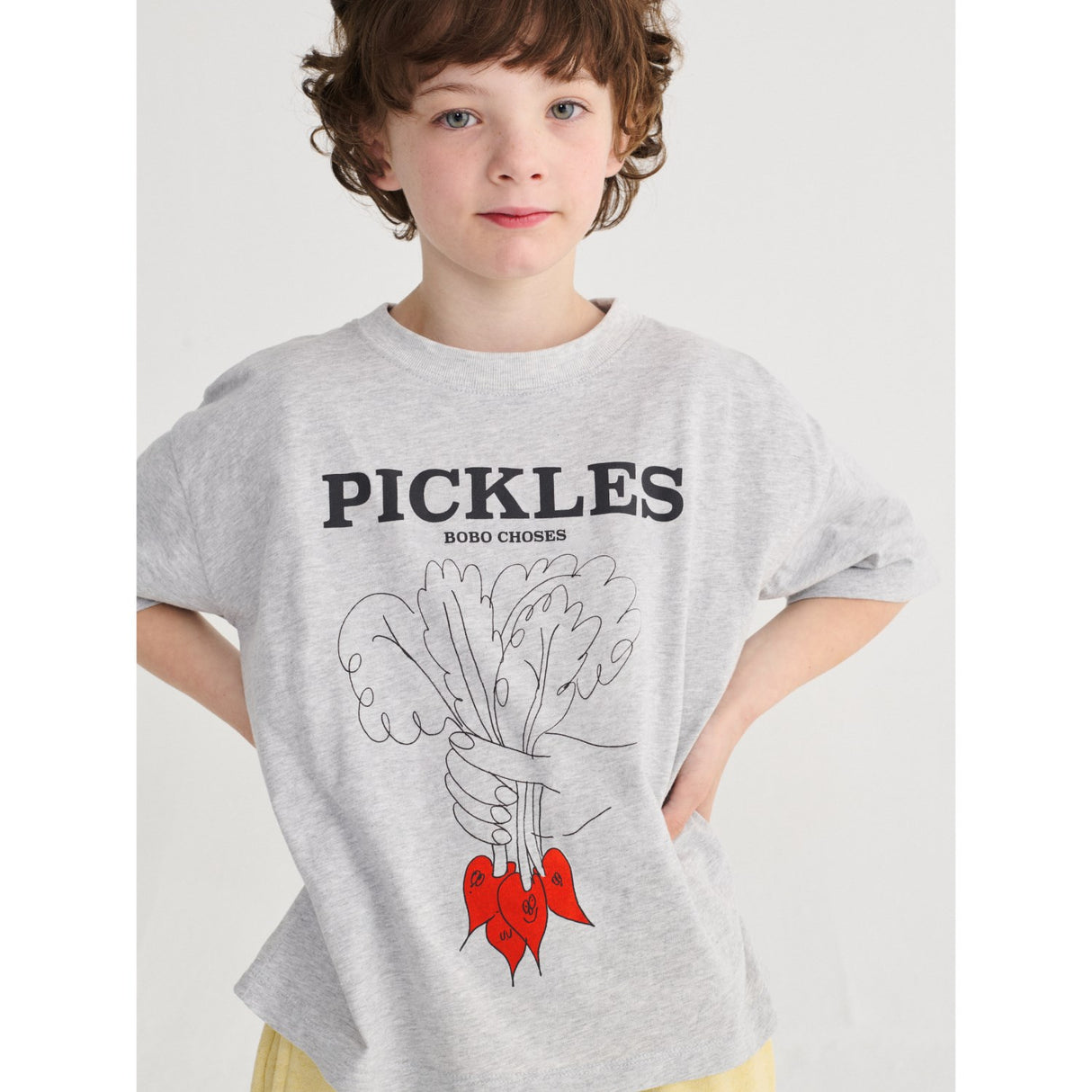 Bobo Choses Heather Grey Bunch Of Vegetables T-Shirt