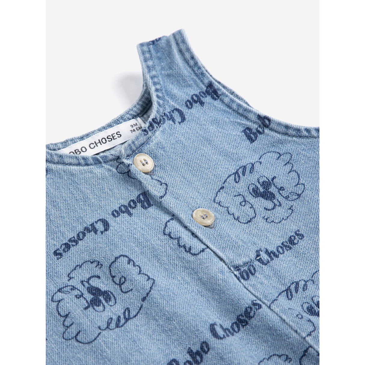Bobo Choses Light Blue Pickles The Dog All Över Denim Playsuit