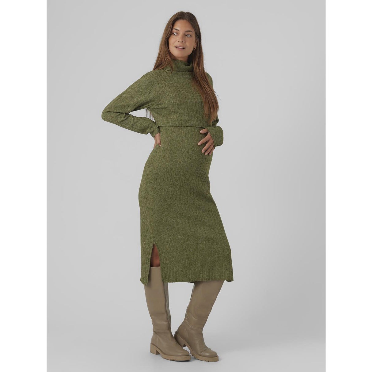 Mama;licious Winter Moss Melange Mlsuniva June Ls Stickad Midi Klänning 2F Noos