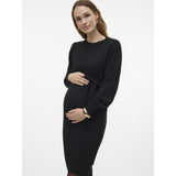 Mama;licious Black Mlnewanne L/S Abk Stickad Klänning A. Noos