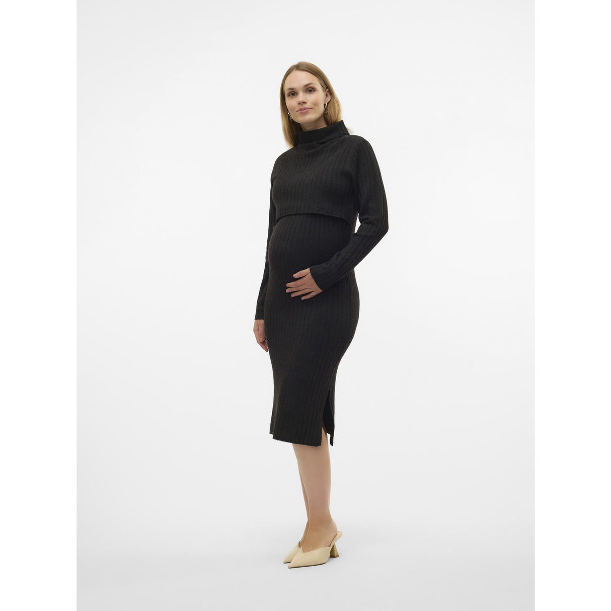 Mama;licious Black Mlsuniva June Ls Stickad Midi Klänning 2F Noos