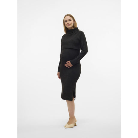 Mama;licious Black Mlsuniva June Ls Stickad Midi Klänning 2F Noos