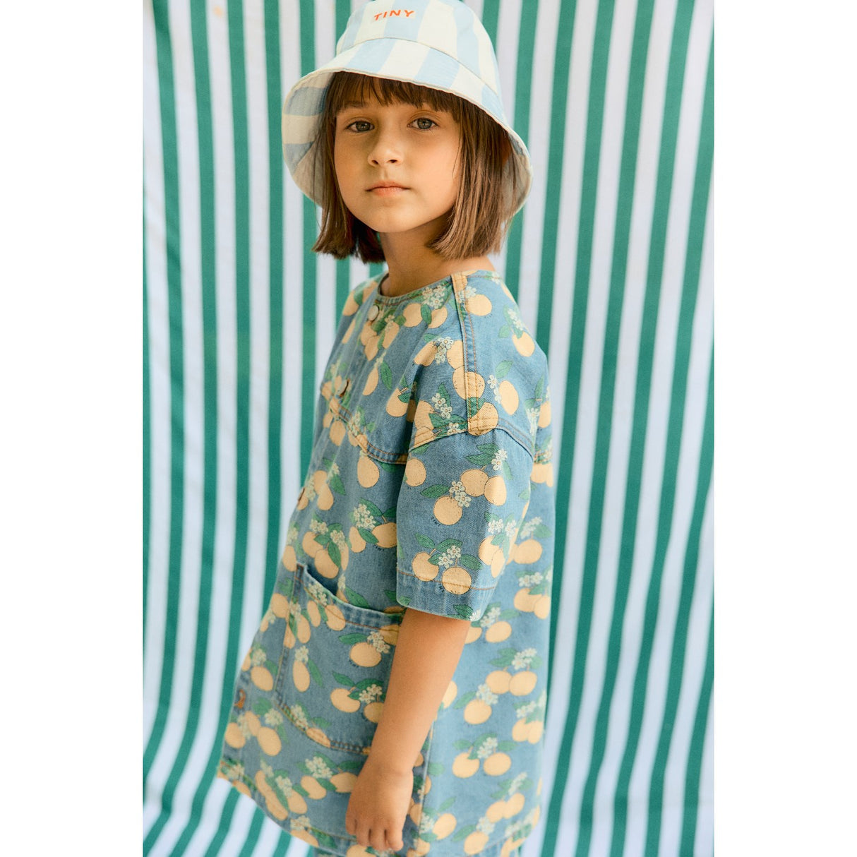 TinyCottons Light Wash Denim Oranges Denim Klänning