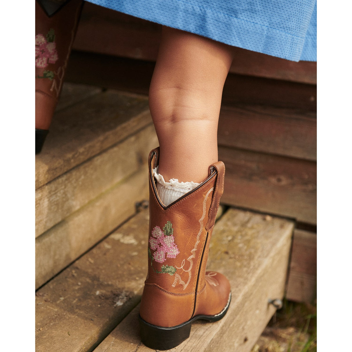 COPENHAGEN COLORS Cognac Leather Limited Cowboy Stövlar High - Brown Flower