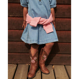 COPENHAGEN COLORS Cognac Leather Limited Cowboy Stövlar High - Brown Flower