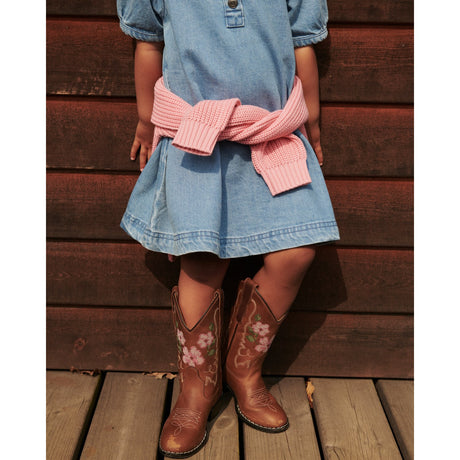 COPENHAGEN COLORS Cognac Leather Limited Cowboy Stövlar High - Brown Flower