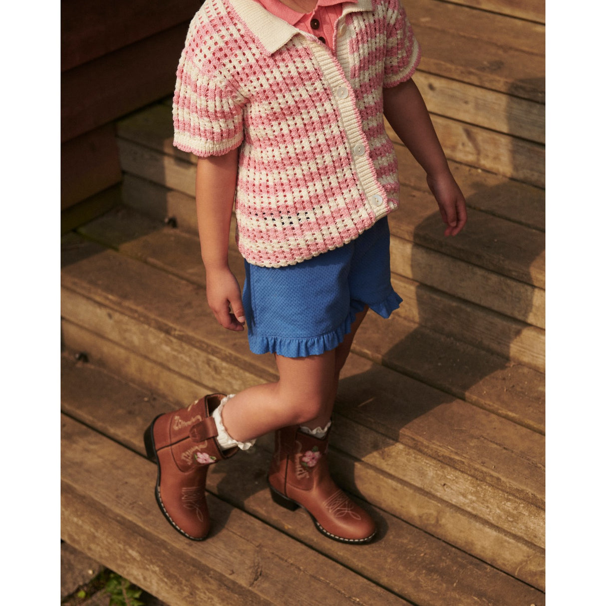 COPENHAGEN COLORS Cognac Leather Limited Cowboy Stövlar Low - Brown Flower