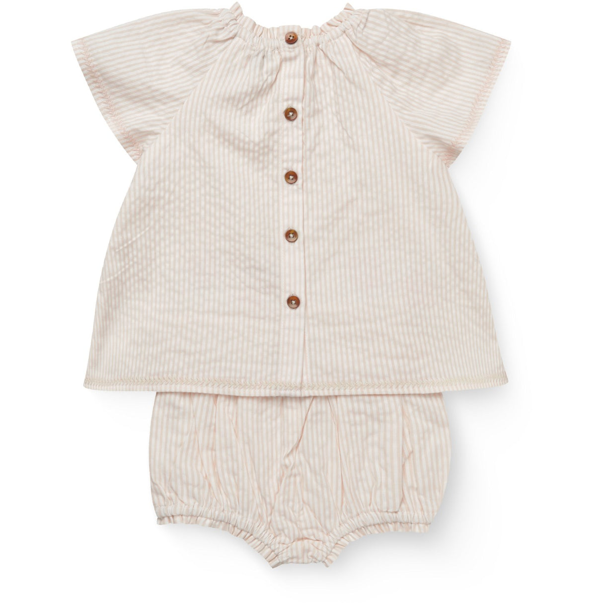 COPENHAGEN COLORS Dusty Rose W Cream Stripe W. Flower Seersucker Baby-Set W. Embroidery