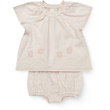 COPENHAGEN COLORS Dusty Rose W Cream Stripe W. Flower Seersucker Baby-Set W. Embroidery