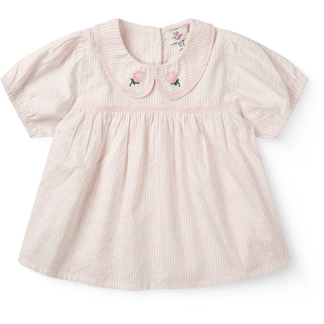 COPENHAGEN COLORS Dusty Rose W Cream Stripe Seersucker Blus W. Krage