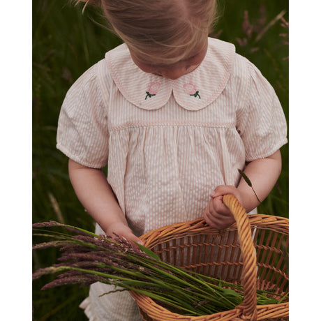 COPENHAGEN COLORS Dusty Rose W Cream Stripe Seersucker Blus W. Krage