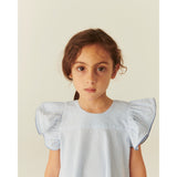 COPENHAGEN COLORS Sky Blue W Cream Stripe W Ocean Blue Seersucker Klänning W. Frill Ärmar