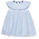 COPENHAGEN COLORS Sky Blue W Cream Stripe W Ocean Blue Seersucker Klänning W. Heart