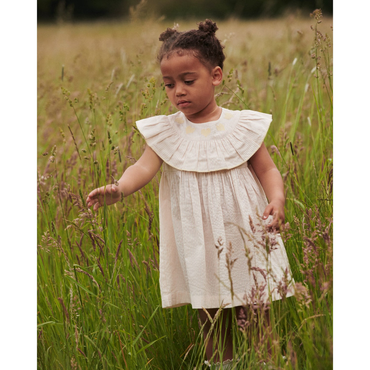 COPENHAGEN COLORS Dusty Rose W Cream Stripe W Yellow Seersucker Klänning W. Heart