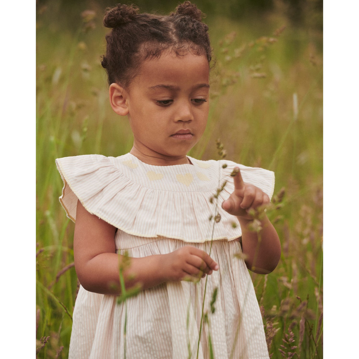 COPENHAGEN COLORS Dusty Rose W Cream Stripe W Yellow Seersucker Klänning W. Heart