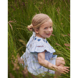 COPENHAGEN COLORS Sky Blue W Cream Stripe W Ocean Blue Seersucker Klänning W. Heart