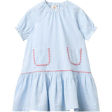 COPENHAGEN COLORS Sky Blue W Cream Stripe Seersucker Klänning W. Pockets